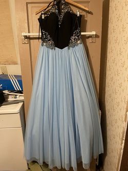 Blondie Nites Blue Size 10 Tall Height Sheer Prom Black Straight Dress on Queenly