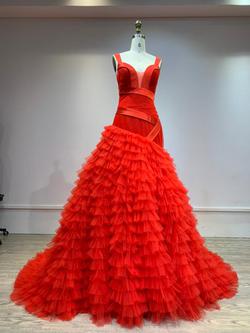 Stacie A Atelier Red Size 4 Ruffles Pageant Ball gown on Queenly