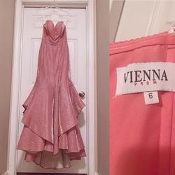 Vienna Pink Size 6 Train Strapless Ruffles Prom Mermaid Dress on Queenly
