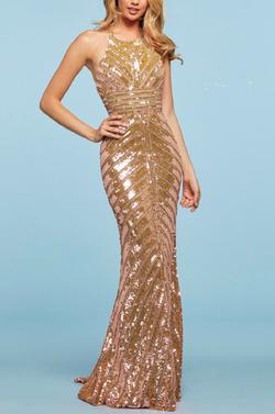 Style 53455 Sherri Hill Gold Size 6 Backless Train Silver Straight Dress on Queenly