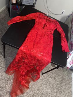 Jovani Red Size 0 Fitted Sheer Prom Train Dress on Queenly