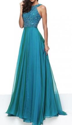 Style 50615 Sherri Hill Blue Size 10 Tall Height Fitted Sheer Straight Dress on Queenly