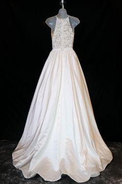 Style 53573 Sherri Hill White Size 12 Halter Silk Wedding Satin High Neck A-line Dress on Queenly