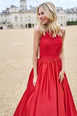 Style 53573 Sherri Hill Red Size 18 Lace Silk Tall Height A-line Dress on Queenly
