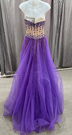 Mac Duggal Purple Size 0 Floor Length Jewelled Tulle Studded Train Dress on Queenly