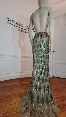 Custom Gold Size 0 Side Slit Cut Out Backless Fully-beaded Straight Dress on Queenly