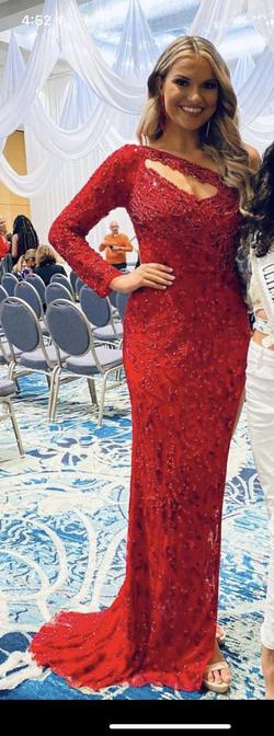 Sherri Hill Red Size 6 Pattern Jewelled Straight Dress on Queenly