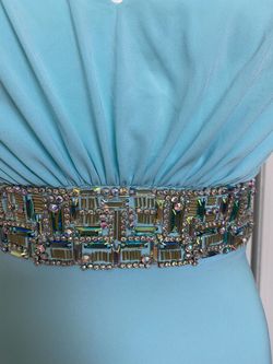 Tony Bowls Blue Size 12 Turquoise V Neck Plus Size Straight Dress on Queenly