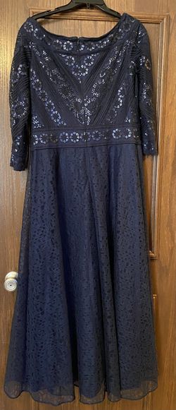 Tadashi Shoji Navy Blue Size 14 Sequined Plus Size A-line Dress on Queenly
