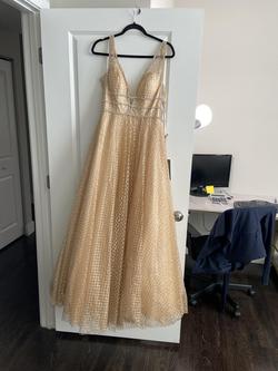 Mac Duggal Gold Size 10 V Neck Sheer A-line Dress on Queenly