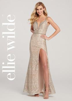 Style 119079 Ellie Wilde Gold Size 2 Holiday Tall Height Side slit Dress on Queenly
