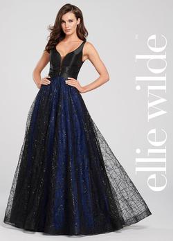 Style 119102 Ellie Wilde Blue Size 8 Tall Height Black Ball gown on Queenly