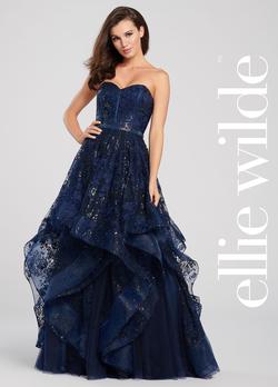Style 119133 Ellie Wilde Blue Size 8 Tall Height Ball gown on Queenly