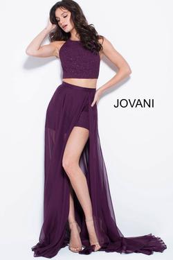 Style 58502 Jovani Purple Size 6 Tall Height Burgundy Side slit Dress on Queenly
