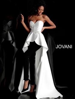 Style 66852 Jovani White Size 6 Tall Height Black Jumpsuit Dress on Queenly