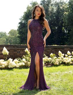 Style 3251 Primavera Purple Size 6 Tall Height Side slit Dress on Queenly