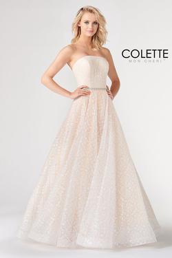 Style 19903 Colette White Size 8 Tall Height Nude Ball gown on Queenly