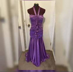 B. Darlin Purple Size 4 Tall Height Prom Mermaid Dress on Queenly