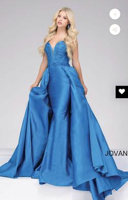 Jovani Blue Size 8 Floor Length Mermaid Fitted Train Dress on Queenly