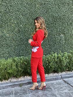 Custom Red Size 0 Black Tie Interview Jumpsuit Dress on Queenly