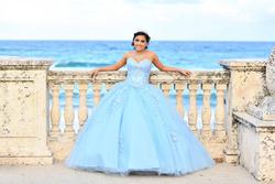 MoriLee Blue Size 4 Strapless Ball gown on Queenly