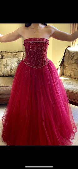 David's Bridal Red Size 4 Strapless Square Neck Prom Ball gown on Queenly
