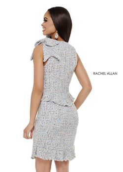 Style 50057 Rachel Allan Blue Size 4 Boat Neck Tall Height Fitted Cocktail Dress on Queenly