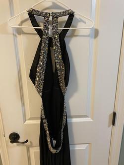 May Queen Black Size 16 Sequin Sequined Backless Medium Height Train Dress on Queenly