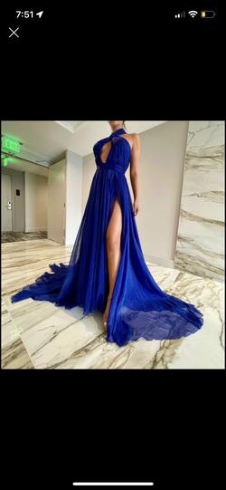 Tarik Ediz Royal Blue Size 6 Floor Length Custom Side slit Dress on Queenly