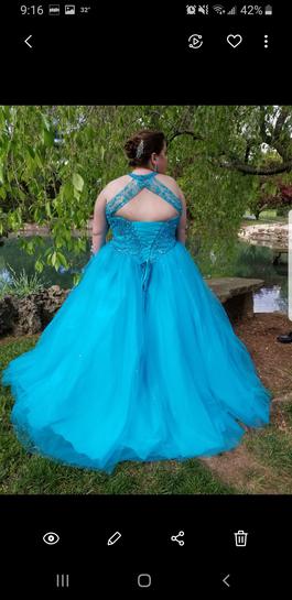 Mori Lee by Madeleine Gardner Blue Size 22 Floor Length Turquoise Ball gown on Queenly