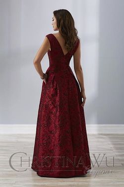 Style 17903 Christina Wu Red Size 16 Tall Height Boat Neck Pockets A-line Dress on Queenly