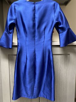 Mac Duggal Blue Size 0 Fitted Sleeves Boat Neck Cocktail Dress on Queenly