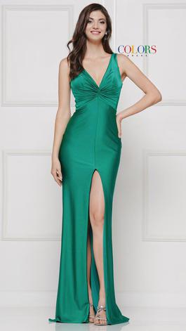 Style 2138 Colors Green Size 12 Black Tie Side slit Dress on Queenly