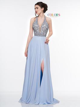 Style 2051 Colors Blue Size 10 Beaded Top Prom Pageant Side slit Dress on Queenly