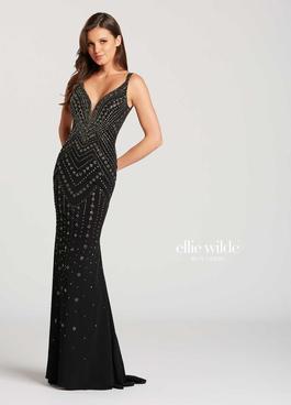 Style EW118049 Ellie Wilde Black Size 8 Fully-beaded Prom Mermaid Dress on Queenly