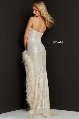 Style 07068 Jovani Nude Size 8 Train Feather Prom Side slit Dress on Queenly