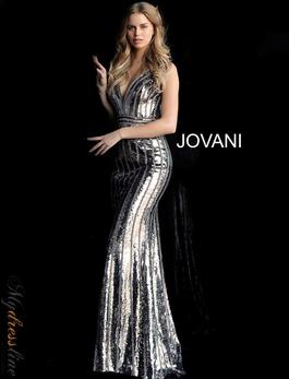 Style 64159 Jovani Silver Size 4 Fitted Pattern Pageant Mermaid Dress on Queenly