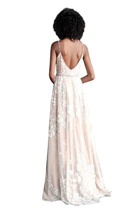 Style 66348 Jovani Nude Size 8 Embroidery Spaghetti Strap Prom Side slit Dress on Queenly
