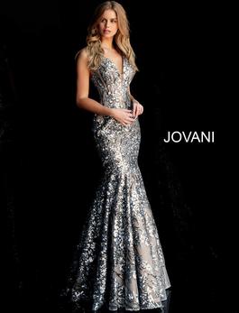 Style 65385 Jovani Blue Size 8 Tall Height Nude Prom Mermaid Dress on Queenly