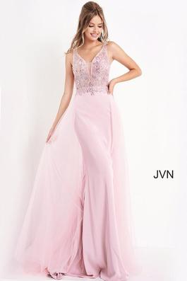 Style JVN02253 Jovani Pink Size 14 Tall Height Train Overskirt Prom Mermaid Dress on Queenly