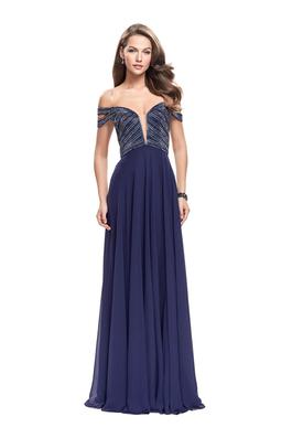 Style 26059 La Femme Blue Size 2 Pageant Tall Height Prom A-line Dress on Queenly