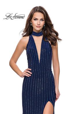Style 25967 La Femme Blue Size 6 Tall Height Prom A-line Dress on Queenly