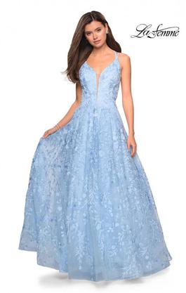 Style 27759 La Femme Blue Size 12 Tall Height Prom Ball gown on Queenly