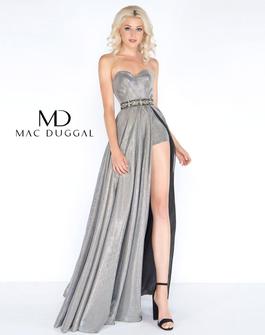 Style 2027 Mac Duggal Silver Size 12 Floor Length Holiday Belt Pageant Side slit Dress on Queenly