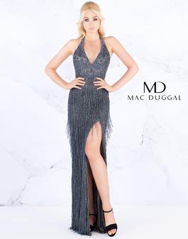 Style 4803 Mac Duggal Silver Size 6 Tall Height Halter Backless V Neck Side slit Dress on Queenly