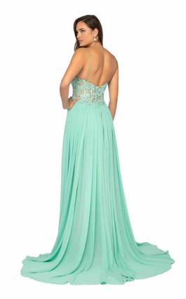 Style 1913P8324 Terani Couture Green Size 8 Holiday Tall Height Nude Side slit Dress on Queenly