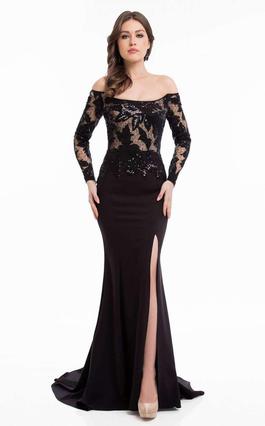 Style 1823E7358 Terani Couture Black Size 16 Sheer Nude Square Neck Prom Mermaid Dress on Queenly