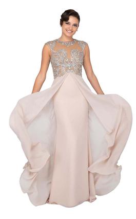 Style 1911M9332 Terani Couture Gold Size 10 Tall Height Boat Neck Sheer Prom Straight Dress on Queenly