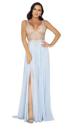 Style 2011P1056 Terani Couture Blue Size 14 Tall Height Sheer Prom Side slit Dress on Queenly