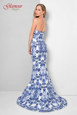 Style 1712P2536G Terani Couture Royal Blue Size 6 Train Strapless Prom Mermaid Dress on Queenly